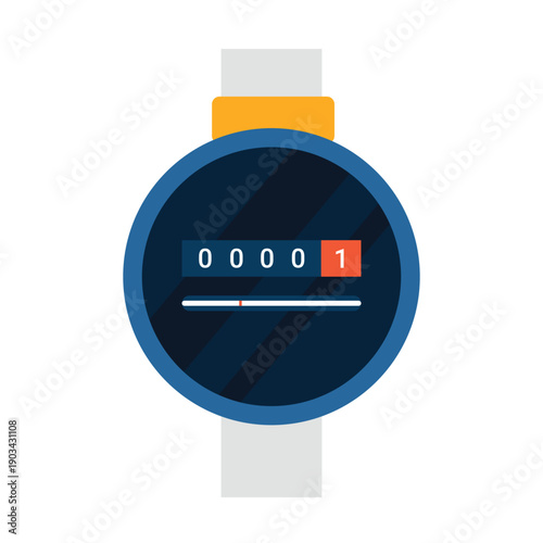 Round electricity meter device. Electrician tools, electrician supplies flat vector illustration