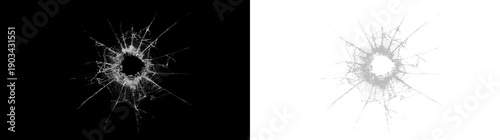 Wallpaper Mural Bullet impact cracked glass effect with dynamic fracture pattern PNG background. Torontodigital.ca