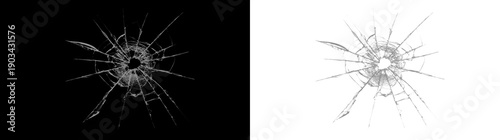 Wallpaper Mural Shattered glass texture with cracked broken screen effect isolated on transparent background. Realistic fracture, smash and impact damage overlay. Torontodigital.ca