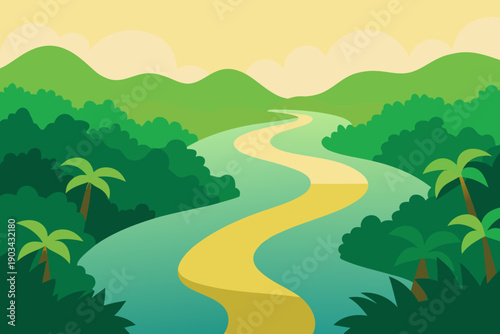 Amazon Jungle River Vector