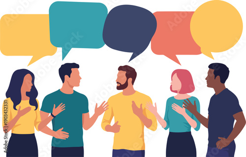 People Communication Vector Illustration Team Discussion with Speech Bubbles