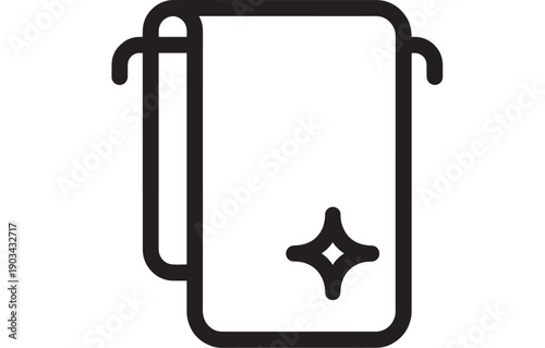 Refrigerator outline icon with clean sparkle symbol, minimalist black line vector for kitchen appliance, cleaning service, hygiene concept, UI app button and web design