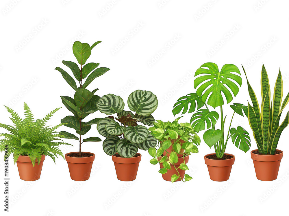 Fototapeta premium Collection of houseplants in pots isolated on transparent background