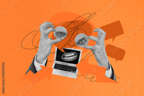 Obraz na plátně Poster sketch image artwork 3D photo collage of hate aggressive angry face emoti