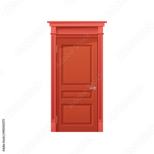 Animated closed door. Home entrance door, wooden front door cartoon vector illustration