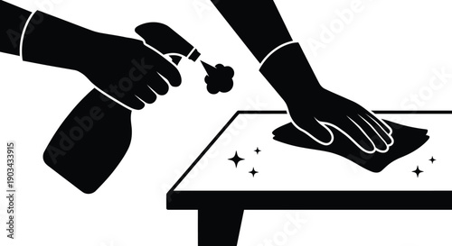 Unrecognizable Person Cleaning Table Silhouette Vector