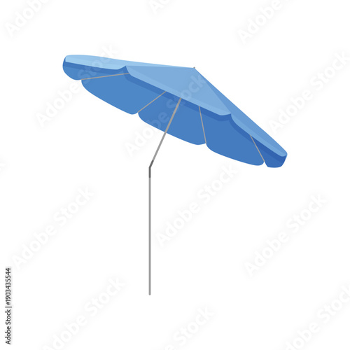 Folding beach umbrella. Beach sunbathing tools, sea umbrella instrument cartoon vector illustration