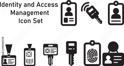 Identity and access management icon set. Flat black silhopuette symbol of Cybersecurity and Digital Safety. Vector illustration