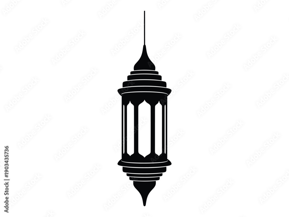 Obraz premium Black Islamic lantern icon, Ramadan Kareem decoration, isolated on white background, vector illustration