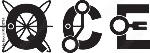 Quantum cryptography alphabet character icon. Flat black silhouette. Cybersecurity and digital safety symbol vector illustration art