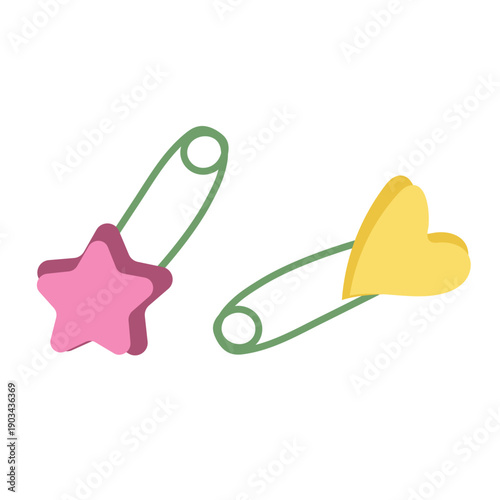 Decorative baby safety pins with star and heart ornaments