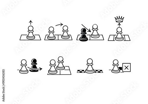 Chess pawn promotion steps and movement strategies illustrated