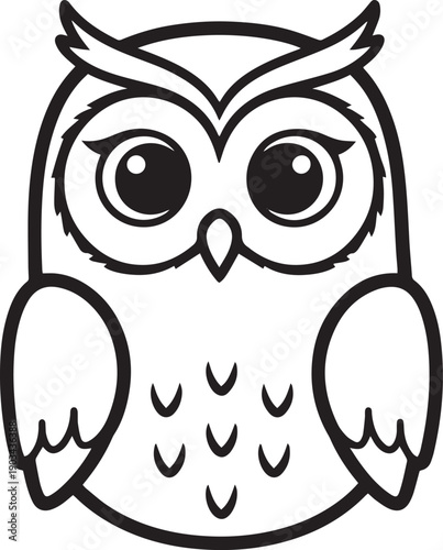 Cute owl cartoon outline – Adorable owl character line art vector illustration