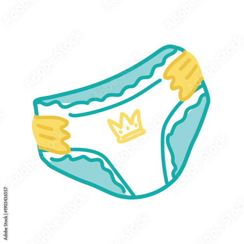 Cute baby diaper illustration with crown detail and pastel colors