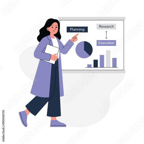 A premium flat illustration of startup business planning and strategic execution