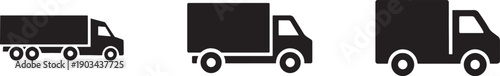 Delivery truck lorry icon in black silhouette and outline style isolated on white.