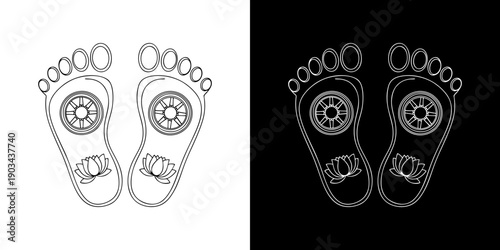 Illustration of footprints with gear mechanisms on a transparent background, showcasing innovative technology, 9.svg reference