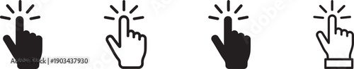 Hand click icon set with pointer sign and hand cursor symbols in black isolated on white.