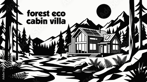 forest eco cabin villa architecture building integrating sustainable residential property real estate design with natural exterior construction in rural woodland landscape for housing investment