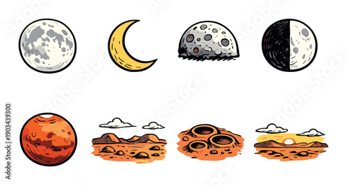 Celestial bodies and martian landscapes: moon phases and mars illusions