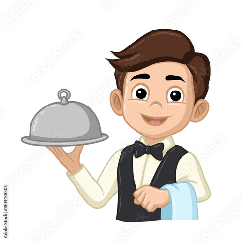 Waiter Holding Food Platter and Towel