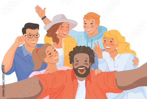 Friends selfie picture. Happy young people together