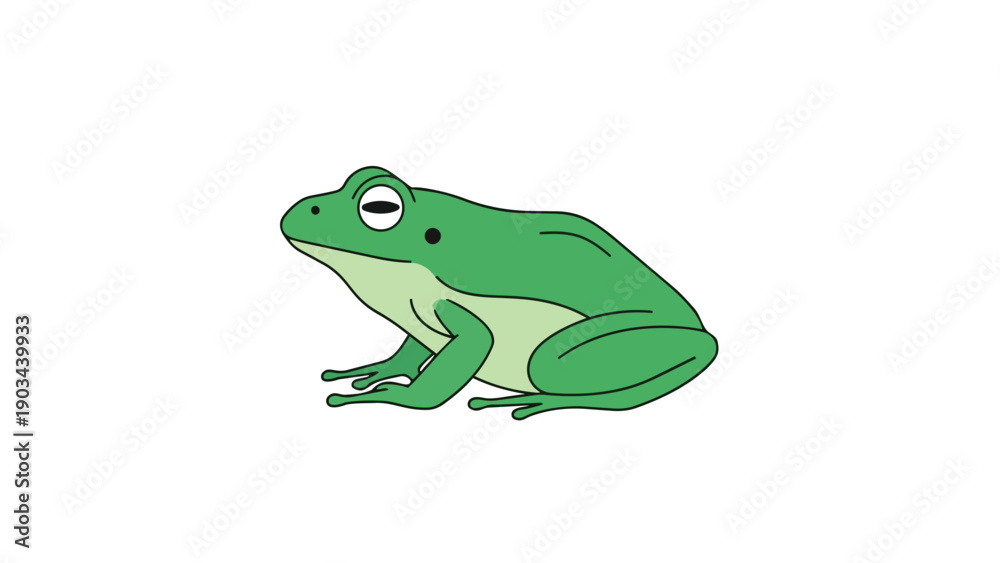 Fototapeta premium Charming emerald amphibian illustration on white background minimal cartoon style drawing a delightful creature design.