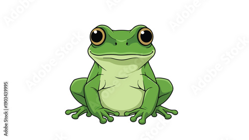 A delightful digital rendering of an emerald green amphibian, featuring prominent expressive eyes and a gentle demeanor, perfect for child-friendly