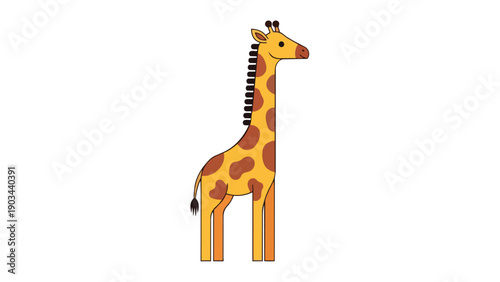 Delightful cartoon giraffe illustration featuring its distinct long neck and spotted fur standing gracefully on a crisp white background for various