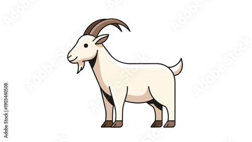 A charming simplified vector illustration of a friendly cartoon goat standing proudly with its distinctive horns and beard on a clean white