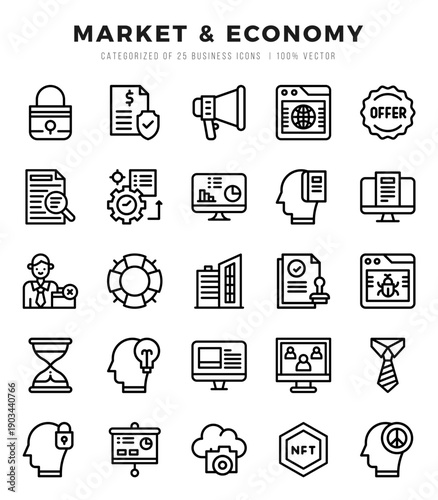 Market & Economy icons set. Vector illustration.