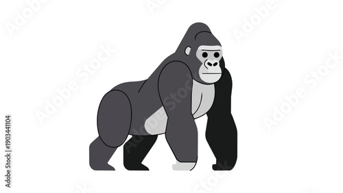 A stylized digital illustration of an adult gorilla standing confidently, portraying its iconic strength and calm demeanor through clean lines and a