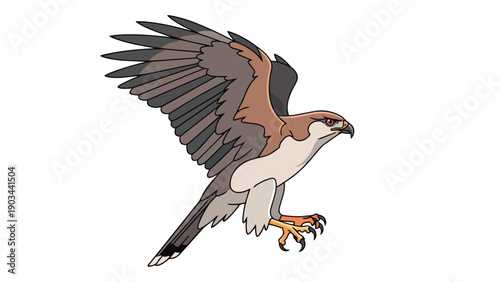 Dynamic illustration of a powerful raptor in graceful flight, showcasing its majestic wingspan and keen predatory gaze. An avian marvel.