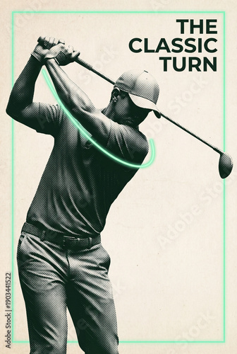Golfer making classic turn with copy space for poster or flyer