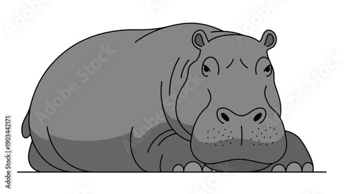 Charming gray hippopotamus illustration resting peacefully on a clear background for various creative projects