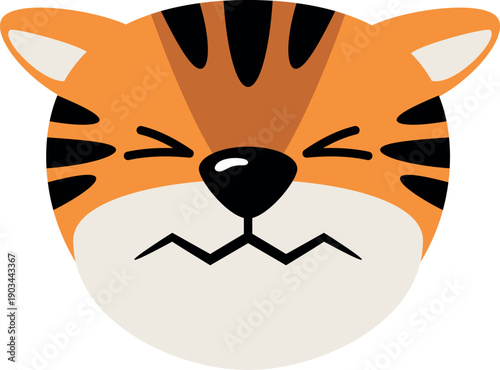 Confounded tiger face expression. Funny animal emoji