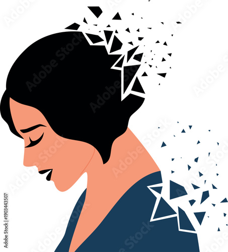 Anxiety and depression concept. Woman with broken mind icon