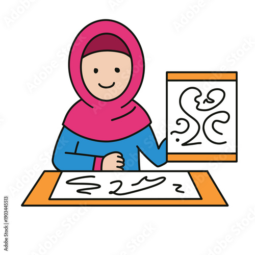 vector illustration of a girl painting icon