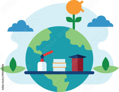 Global, earth, books, growth, education isolated on transparent background, Vector, illustration