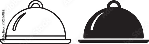 Two distinct food covers, one white and the other black, side by side. isolated on white background, illustration