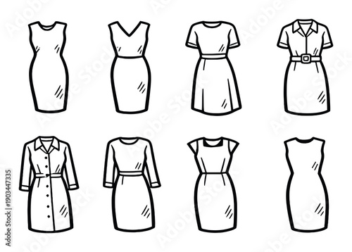 Variety of elegant dress designs on black background