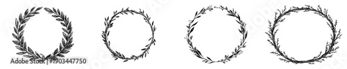 Elegant Laurel Wreath, Black and White Artwork