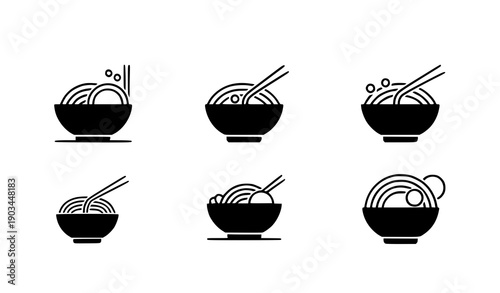 Minimal ramen bowl noodle logo set premium vector illustration