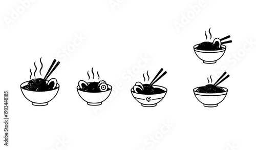 Noodle ramen logo design set with bowl icon premium vector