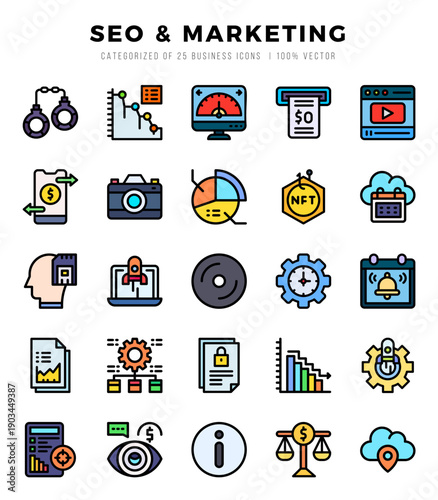 Set of Market & Economy Icons. Simple line art style icons pack.