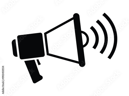 Black megaphone icon with sound waves, announcement and alert concept, vector illustration