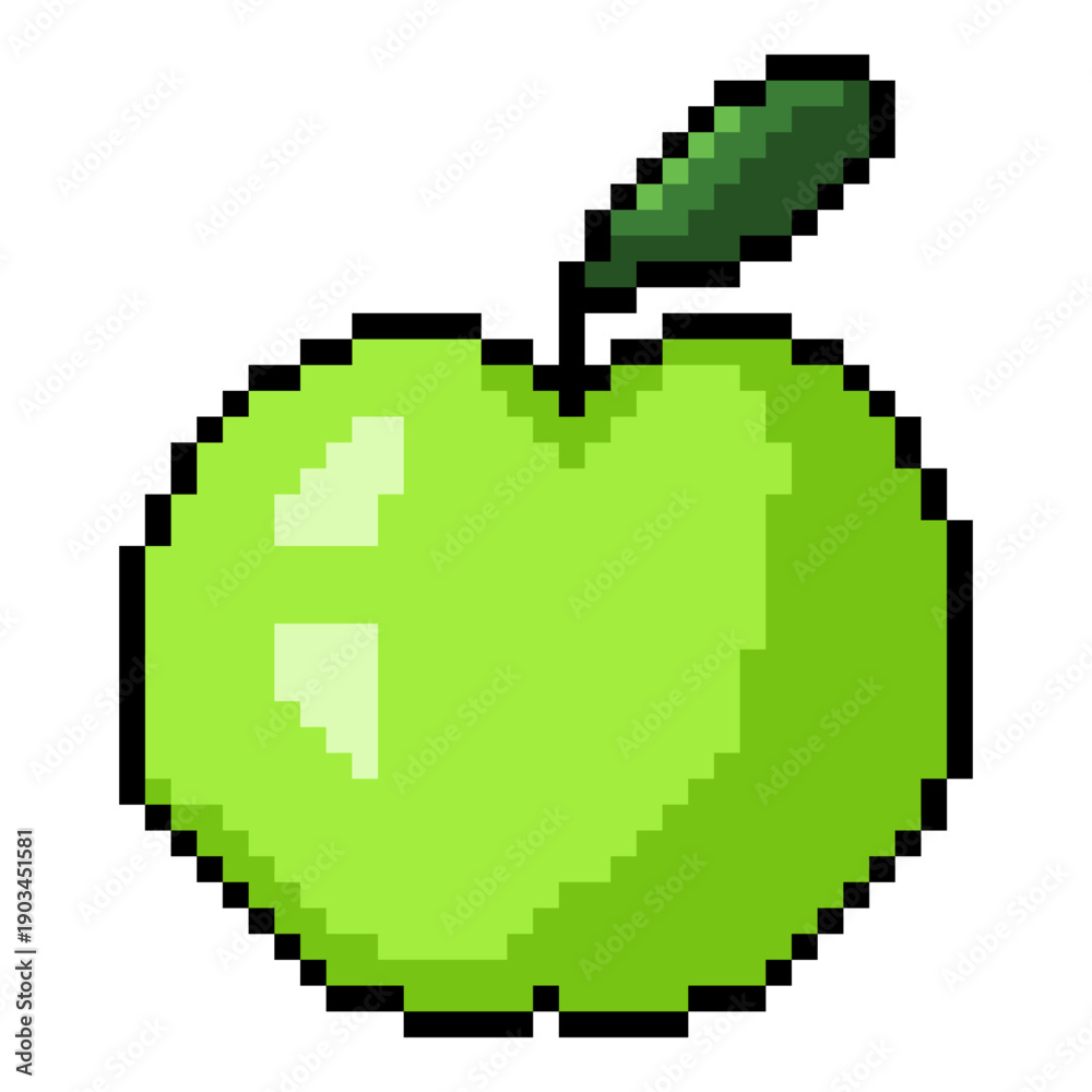 Fototapeta premium Pixel Art Icon of Green Apple