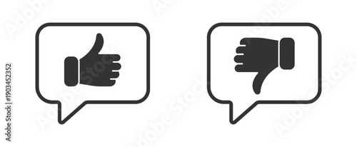 Thumbs Up in Chat Bubble icon set , Like Message Icon. Positive Feedback and Approval Symbol. Vector Illustration