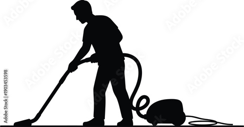 silhouette of a man with vacuum cleaner