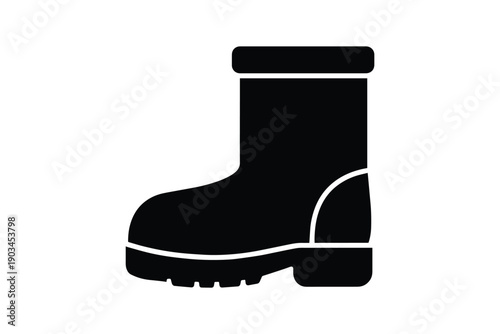 Winter boot icon black silhouette rubber work footwear protective rain shoe seasonal clothing industrial gear